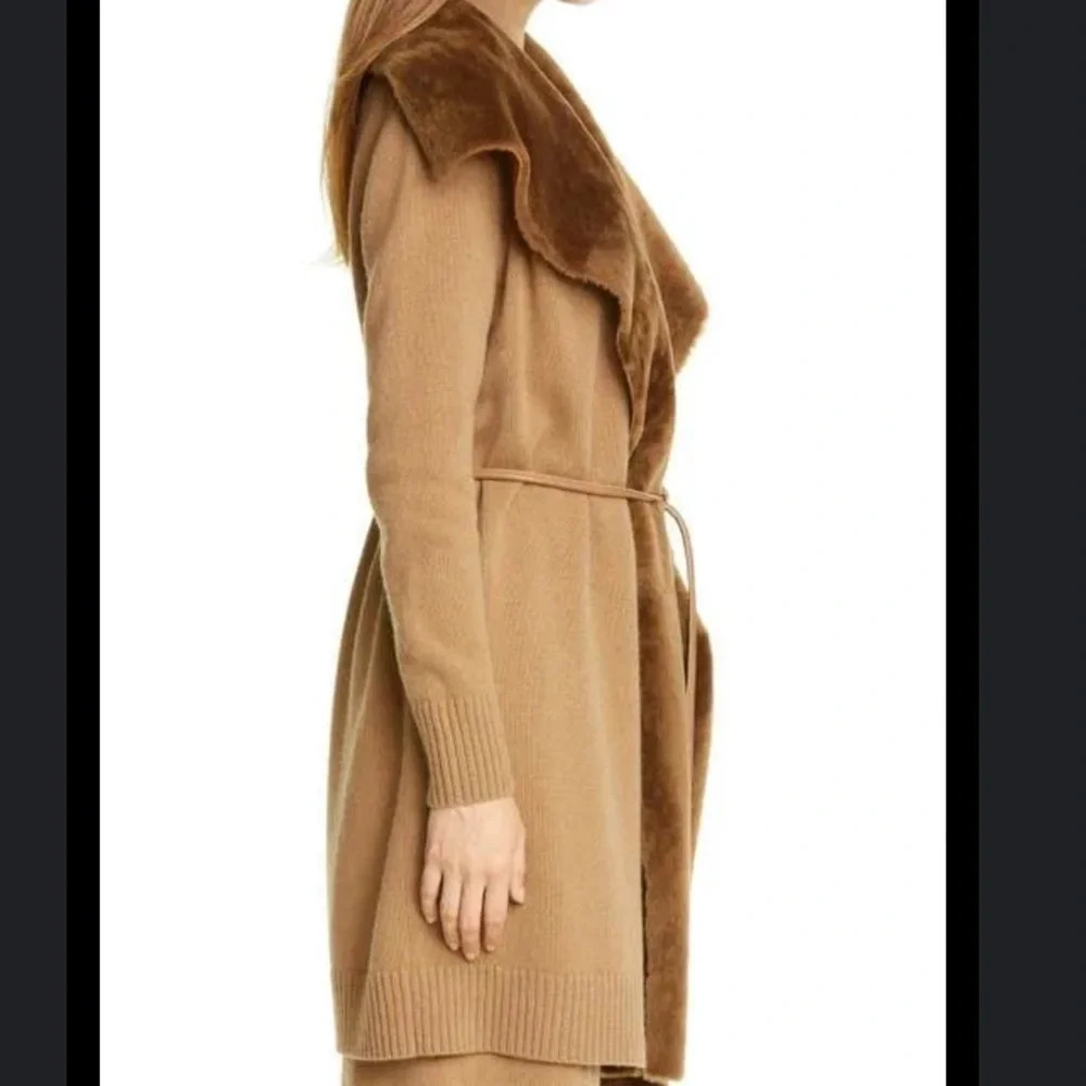 NEW Lafayette 148 NY Cammello Genuine Shearling Panel Wool and Cashmere Cardigan - Picture 7 of 13